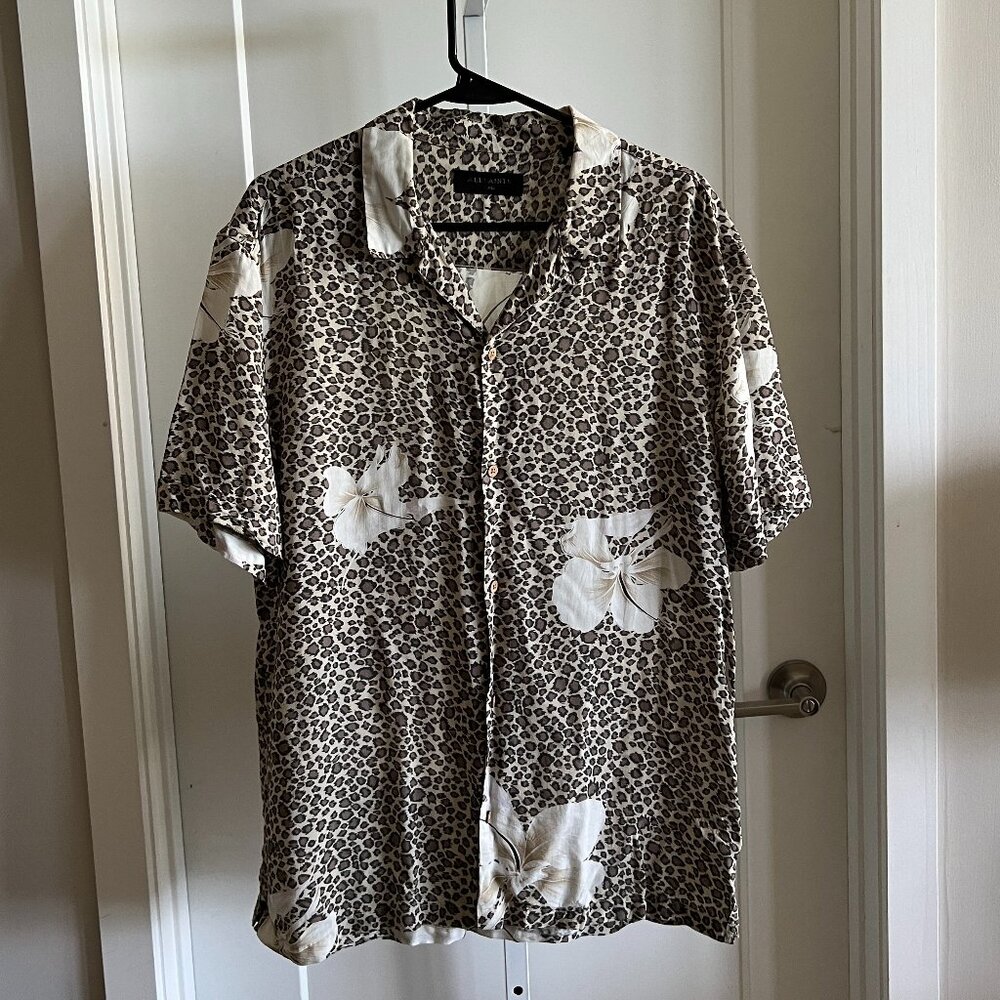 AllSaints Men’s Large Floral Animal Print Button-Up Shirt